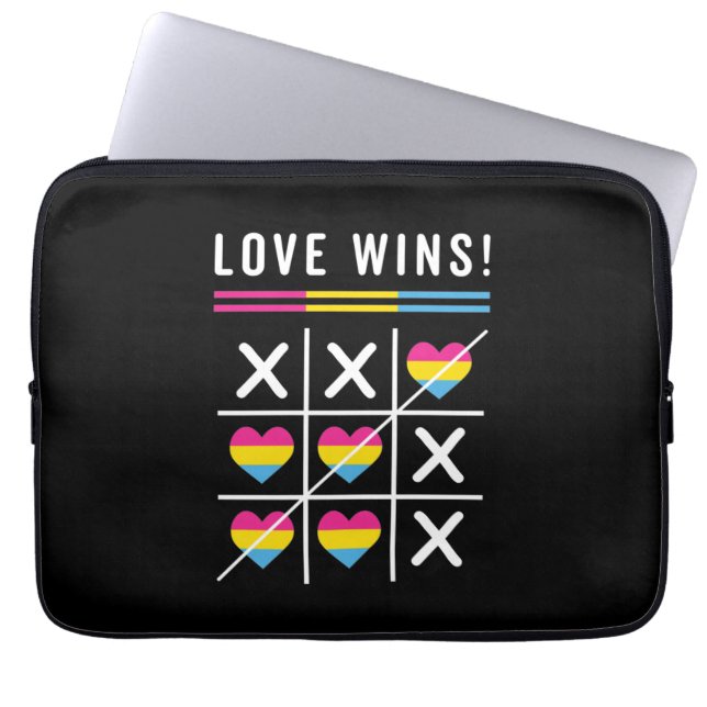 Tic Tac Toe Love Wins LGBTQ Pansexual Pride Laptop Sleeve (Front)