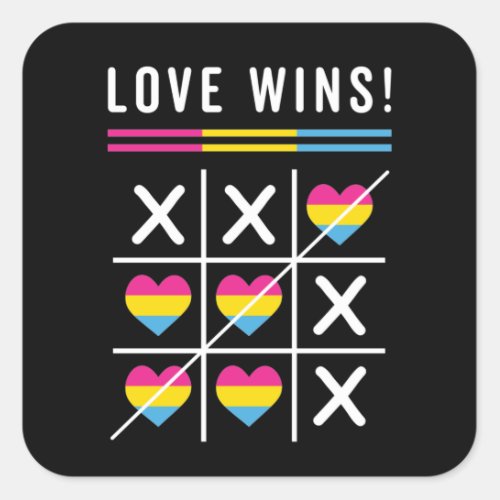 Tic Tac Toe Love Wins LGBTQ Pansexual Pride Square Sticker