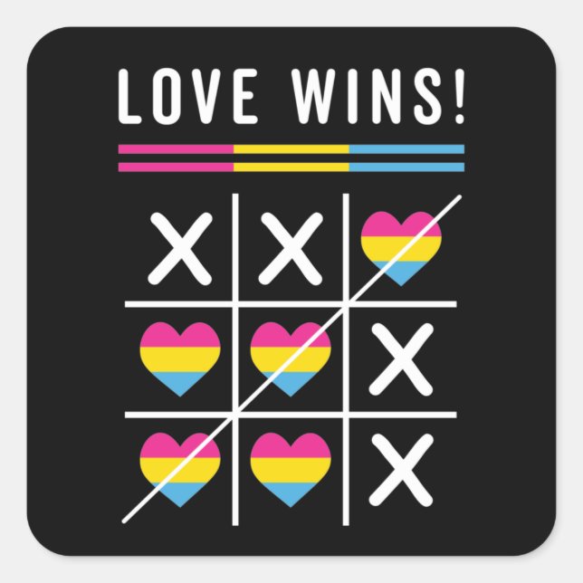 Tic Tac Toe Love Wins LGBTQ Pansexual Pride Square Sticker (Front)