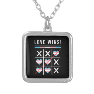 Tic Tac Toe Love Wins LGBTQ Transgender Pride Silver Plated Necklace