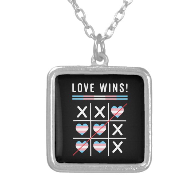 Tic Tac Toe Love Wins LGBTQ Transgender Pride Silver Plated Necklace (Front)