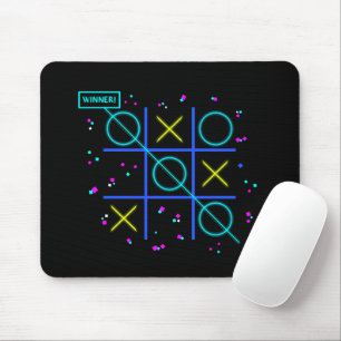 Tic Tac Toe Neon Retro Winner Glow Gamer Arcade Mouse Pad