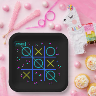 Tic Tac Toe Neon Retro Winner Glow Gamer Arcade Paper Plates