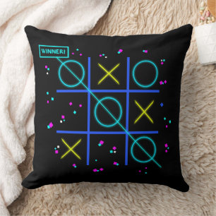 Tic Tac Toe Neon Retro Winner Glow Gamer Arcade Throw Pillow