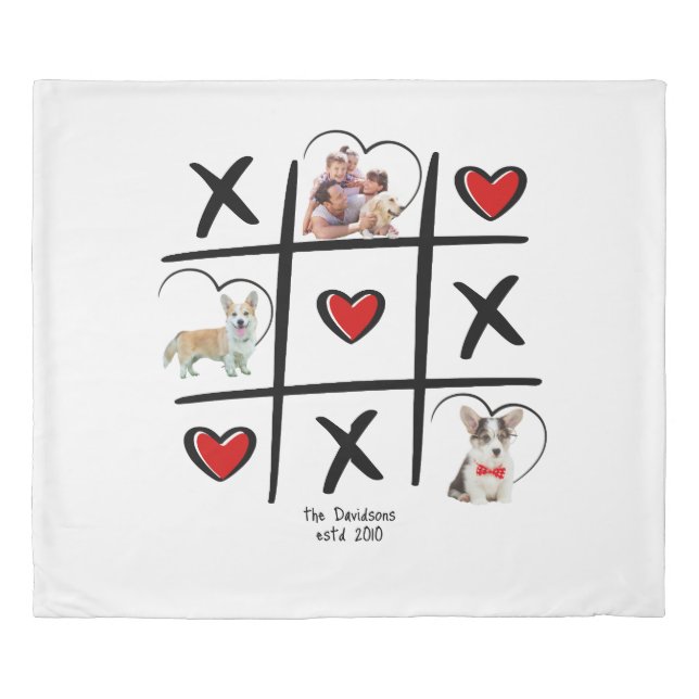 Tic-Tac-Toe Pet Lover Photos & Name Duvet Cover (Front)
