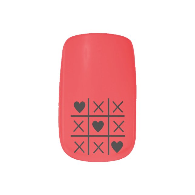 Tic tac toe red Valentin's day  Minx Nail Art (Left Thumb)