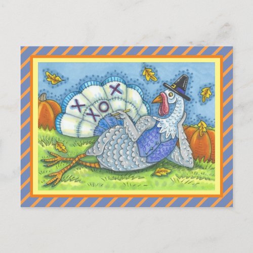 TIC TAC TOE TURKEY FUN THANKSGIVING BIRD GAMES POSTCARD