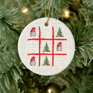 Tic Tac Toe Xmas Trees – Cozy Linen Scandinavian Ceramic Ornament