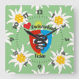 Ticino Schweiz Suisse Svizzera Svizra Uhr Square Wall Clock