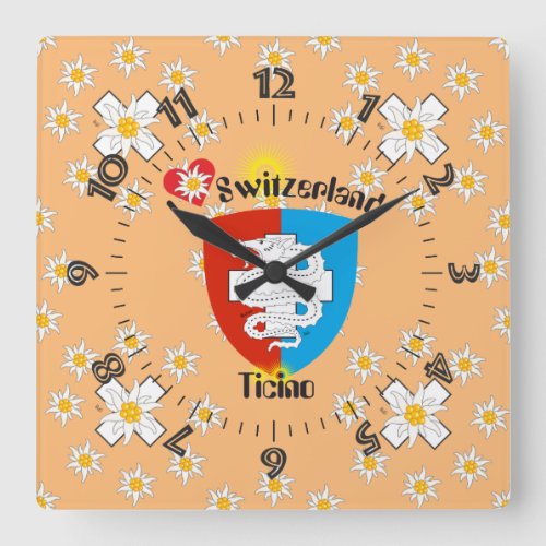 Ticino Schweiz Suisse Svizzera Svizra Uhr Square Wall Clock