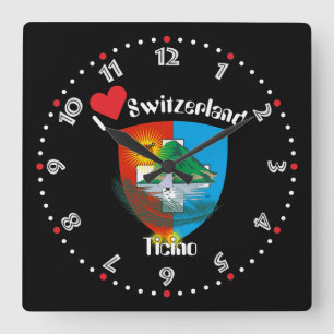 Ticino Schweiz Suisse Svizzera Svizra Uhr Square Wall Clock