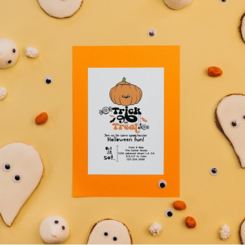 Tick or treat cute pumpkin custom invitations