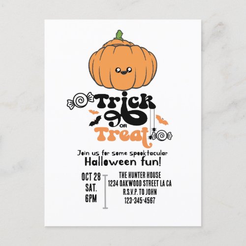Tick or treat cute pumpkin custom invitations