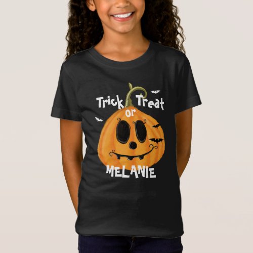 Tick or Treat Jack_O_Lantern Pumpkin and bats T_Shirt