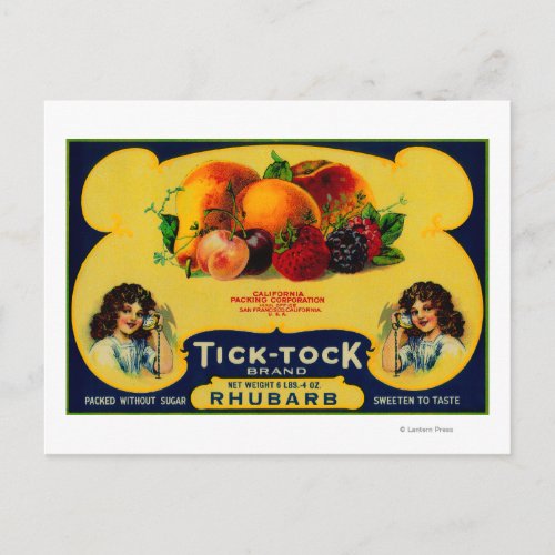 Tick Tock Rhubarb Label Postcard