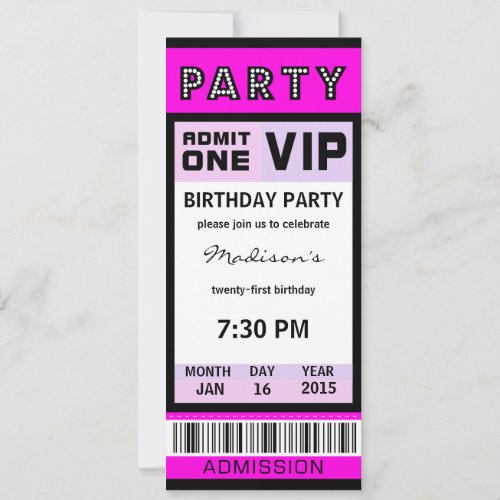 Ticket 21st Birthday Party Invitations