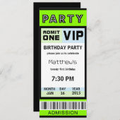 Ticket 21st Birthday Party Invitations Green (Front/Back)