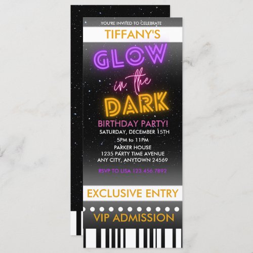 Ticket Birthday Invitation  Glow In The Dark