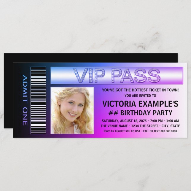 Ticket Birthday Party Invitations (Front/Back)