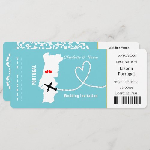 Ticket Boarding Pass Portugal Wedding Destination Invitation