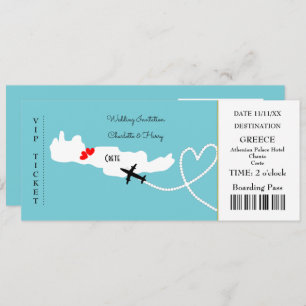 Ticket Boarding Pass Wedding Destination Crete Invitation