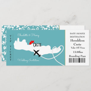 Ticket Boarding Pass Wedding Destination Crete Invitation