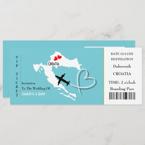 Ticket Boarding Pass Wedding Destination Croatia Invitation