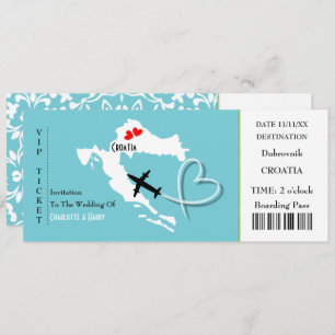 Ticket Boarding Pass Wedding Destination Croatia Invitation