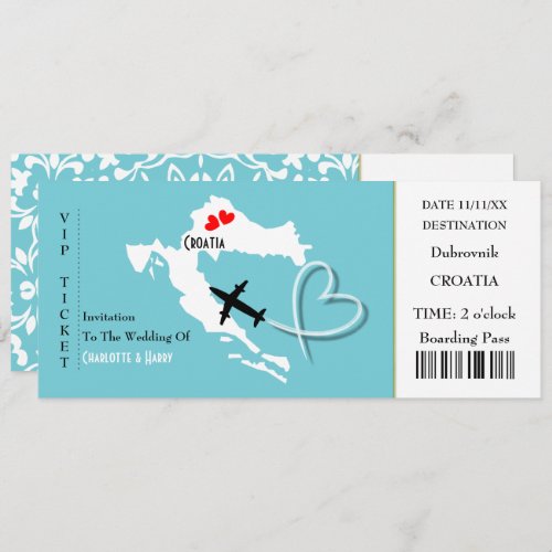 Ticket Boarding Pass Wedding Destination Croatia Invitation