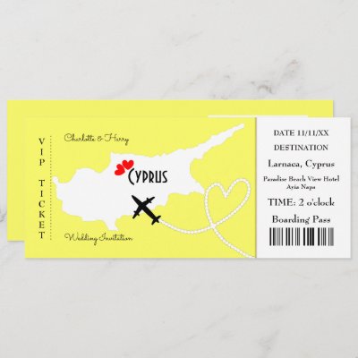 Ticket Boarding Pass Wedding Destination Cyprus Invitation