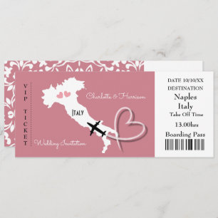 Ticket Boarding Pass Wedding Destination Italy Inv Invitation