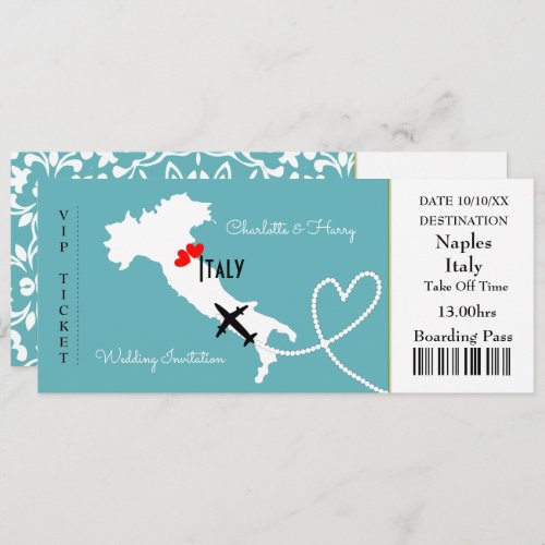 Ticket Boarding Pass Wedding Destination Italy Invitation