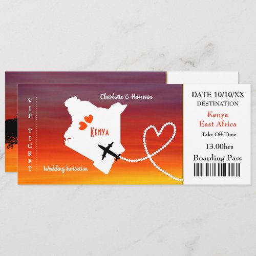 Ticket Boarding Pass Wedding Destination Kenya Invitation