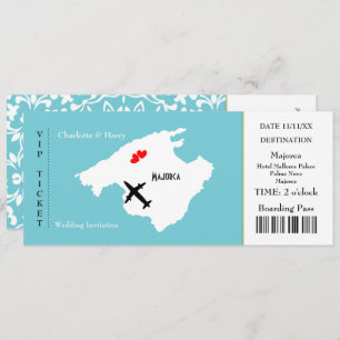 Ticket Boarding Pass Wedding Destination Majorca Invitation
