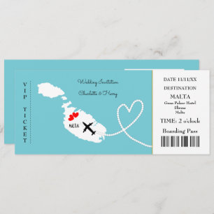 Ticket Boarding Pass Wedding Destination Malta Invitation
