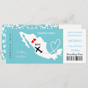 Ticket Boarding Pass Wedding Destination Mexico Invitation