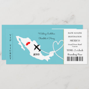 Ticket Boarding Pass Wedding Destination Mexico Invitation