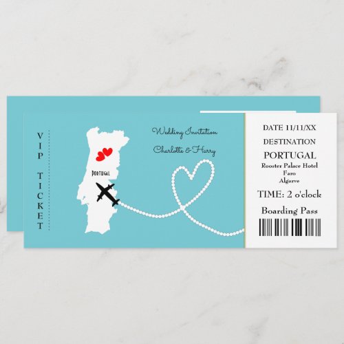 Ticket Boarding Pass Wedding Destination Portugal Invitation