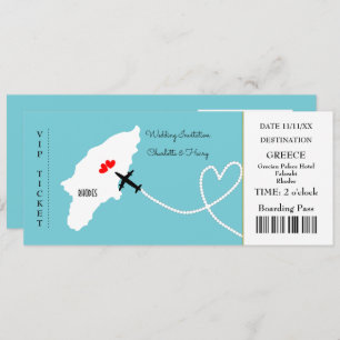 Ticket Boarding Pass Wedding Destination Rhodes Invitation