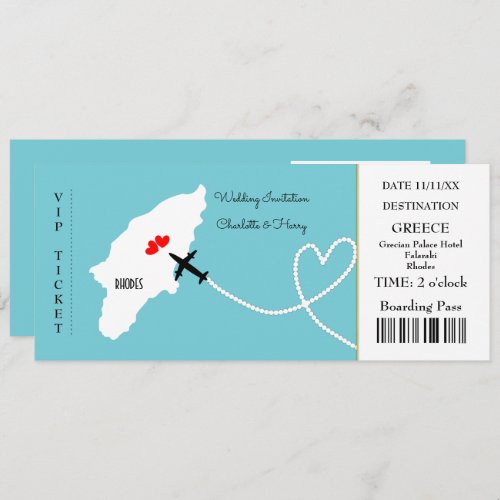 Ticket Boarding Pass Wedding Destination Rhodes Invitation