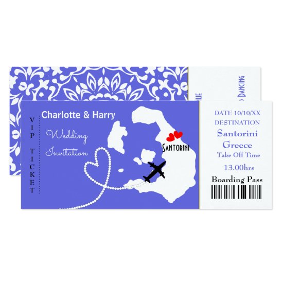 Ticket Boarding Pass Wedding Destination Santorini Card