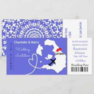 Ticket Boarding Pass Wedding Destination Santorini Invitation