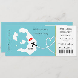 Ticket Boarding Pass Wedding Destination Santorini Invitation