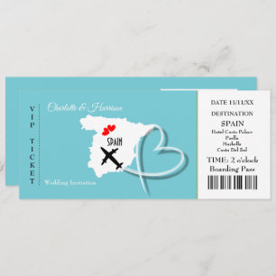 Ticket Boarding Pass Wedding Destination Spain Invitation