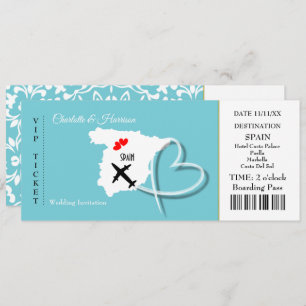 Ticket Boarding Pass Wedding Destination Spain Invitation