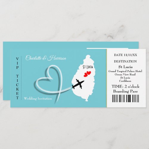 Ticket Boarding Pass Wedding Destination St Lucia Invitation