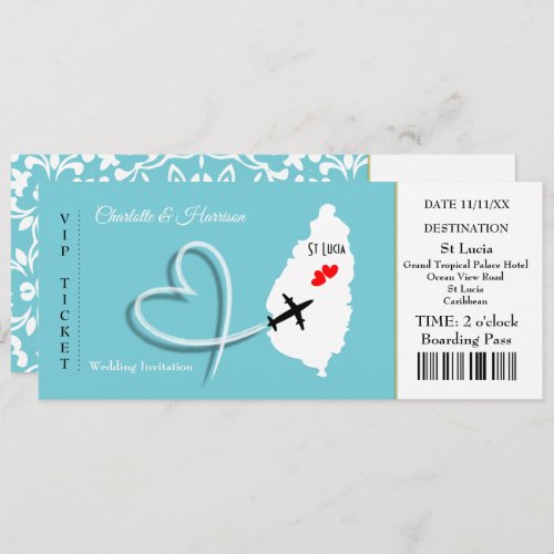 Ticket Boarding Pass Wedding Destination St Lucia Invitation