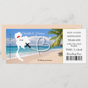 Ticket Boarding Pass Wedding Destination Thailand Invitation