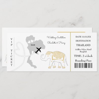 Ticket Boarding Pass Wedding Destination Thailand Invitation