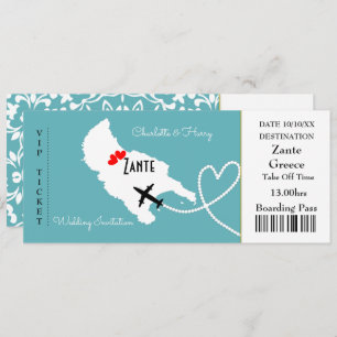 Ticket Boarding Pass Wedding Destination Zante Invitation